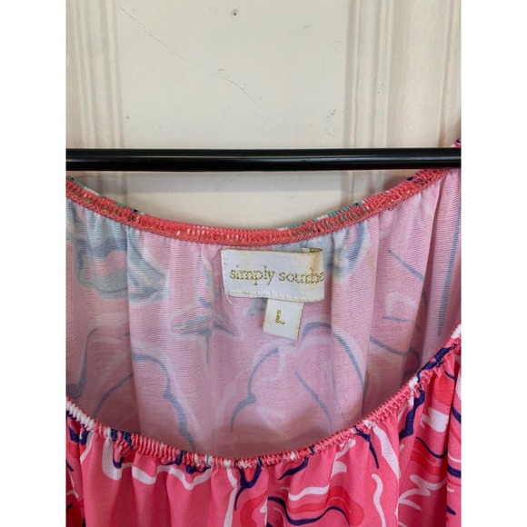 Simply Southern Women's Pink Seashell Print Tassel Hem Bell Sleeve Dress - Picture 3 of 3